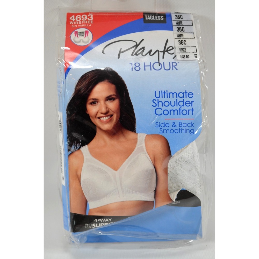 Playtex‎ 18 Hour White Bra Size 36C #4693 Ultimate Shoulder Comfort Wirefree